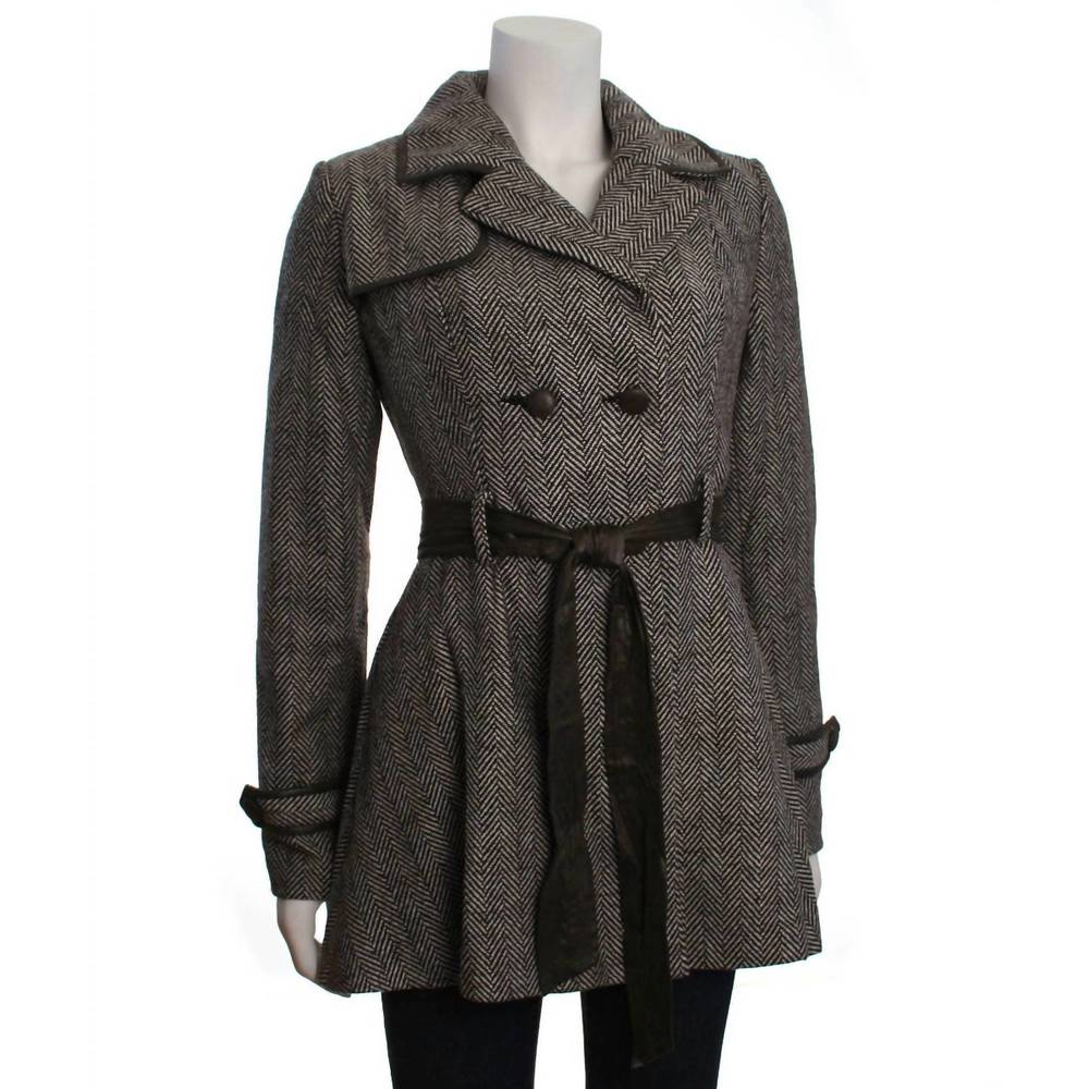 NEW DOUBLE ZERO women's double breasted a-line coat in coffee